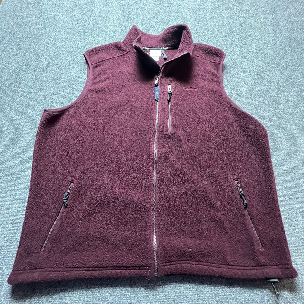Vintage 90s LL Bean Mens Fleece Vest Burgundy Maroon Full Zip USA Large Y2K
